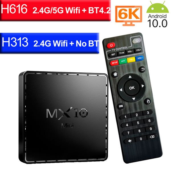 MX10 Mini TV Box Android 10.0 4G 64GB 2.4G5G WiFi 6K 4K Bluetooth Smart Media Player Android10 Установите верхнюю коробку 4 ГБ 32 ГБ STB