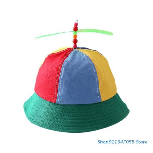 

caps & hats children kids cotton helicopter propeller bucket color block patchwork dragonfly beaded summer sun protection fisherman hat, Yellow