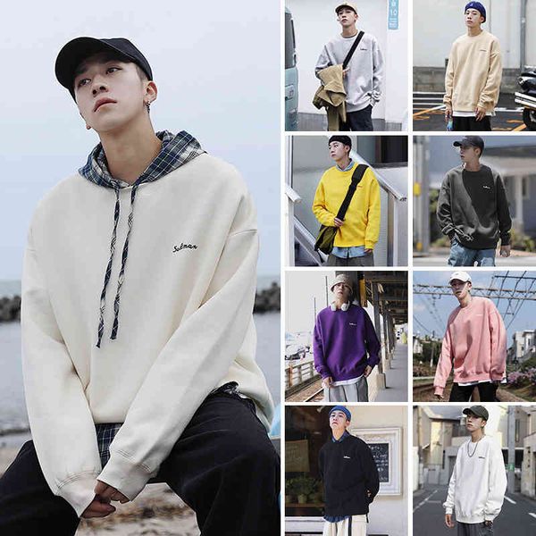 

hoodies c219-w218 autumn winter cotton white casual solid color hooded ordinary round neck men's sweater, Black