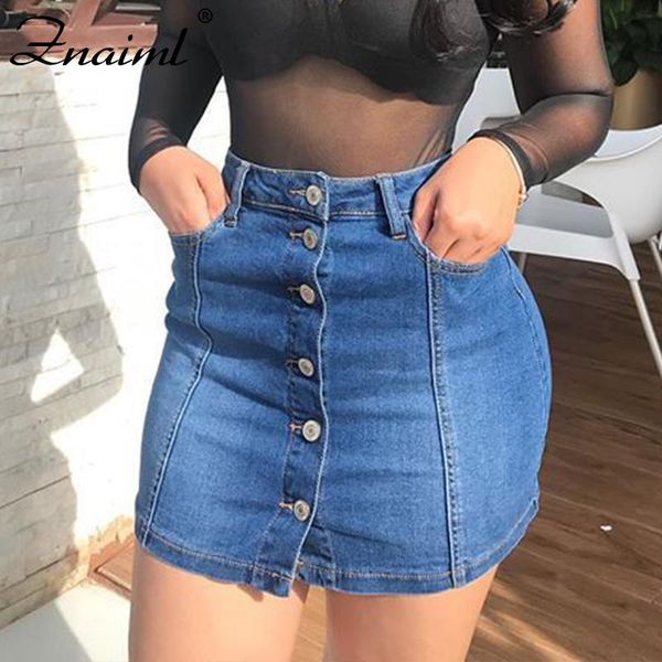 

skirts znaiml summer denim women high waist single-breasted package hip mini skirt jeans ladies harajuku streetwear mujer, Black