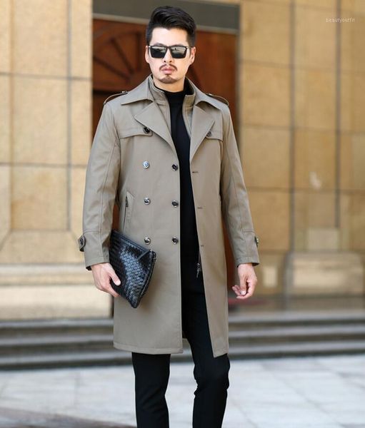 

men's trench coats mens man double breasted long coat men removable wool liner solid color autumn winter overcoat sleeve, Tan;black