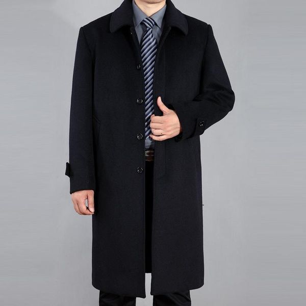 

men's wool & blends winter autumn and of middle-aged men in the long coat woollen overcoat woolen cloth, Black