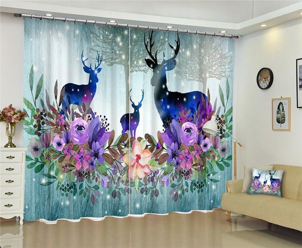 

curtain & drapes christmas elk mordern 3d blackout window curtains for living room bedding el/office cortinas para sala