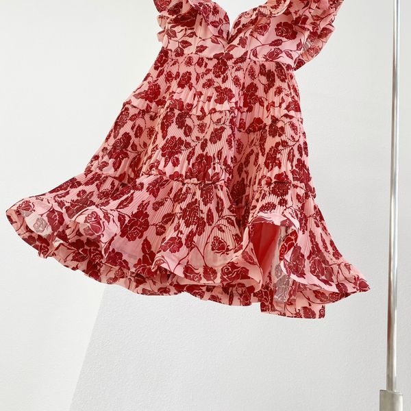 

2021 new summer v-neck a-line small fresh super fairy french sweet floral dress waist shoulder skirt, Black;gray