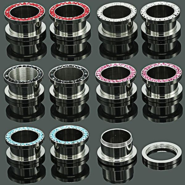 

other 2pcs steel ear tunnels circle cz crystal piercing expander plugs gauges earrings body jewelry 6-14mm, Slivery;golden