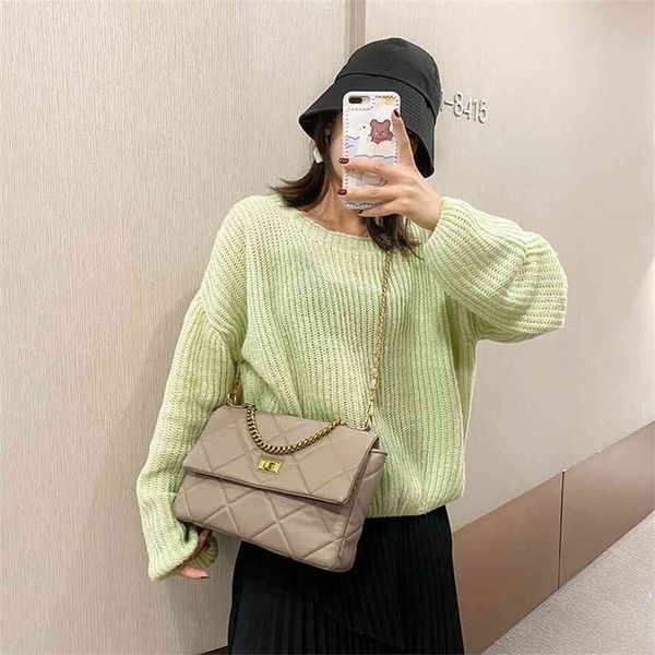 

french texture 2021 new fashion net red high-grade sense women's embroidered line rhombic chain underarm bag autumn