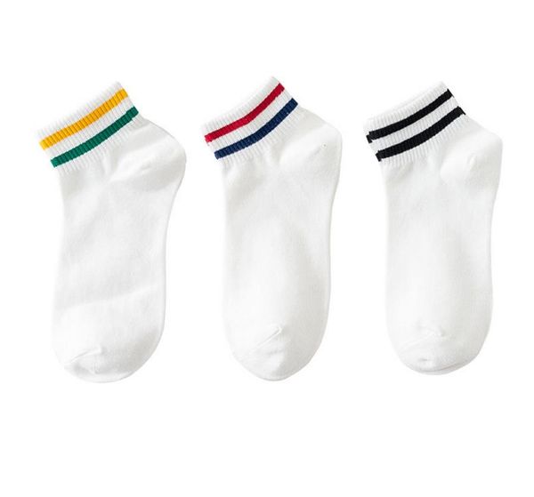 Damen-Knöchel-Baumwollsocken, modische Mädchen-Manschette, 2 Streifen, Sport, kurze Socken, Strumpfwaren, Weiß, passend für Fußgröße 9–11