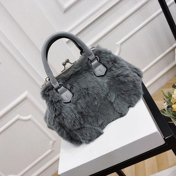 

factory wholesale women handbag winter rabbit fur womens bag elegant atmosphere mao maos bags sweet pearl decoration womeneschain handbags, Black;red