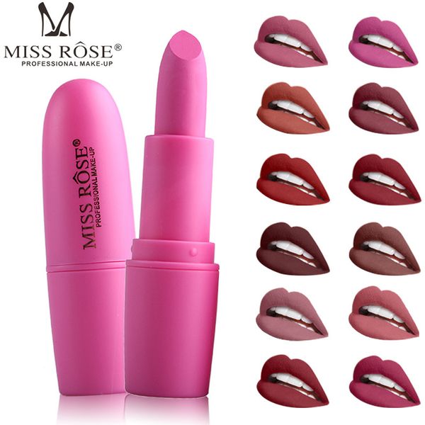 MISS ROSE Rossetto lucido Matte Waterproof Velvet Lip Stick 25 colori Sexy rosso marrone pigmenti trucco labbra di bellezza