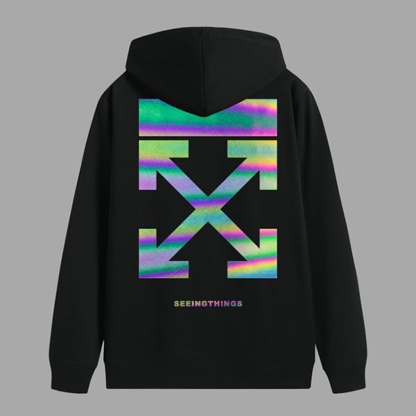 

men's sweater, hoodie, trendy seven color reflective arrow, pure cotton plush student hooded couple, Black