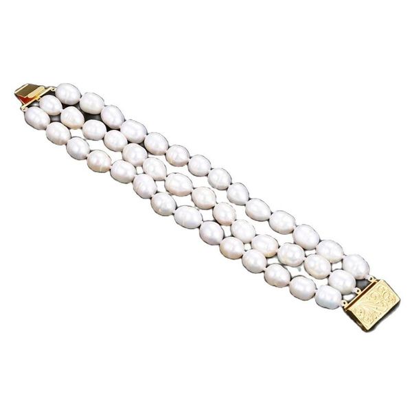 

beaded, strands jk 3 natural 12mm white pearl bracelet, Black