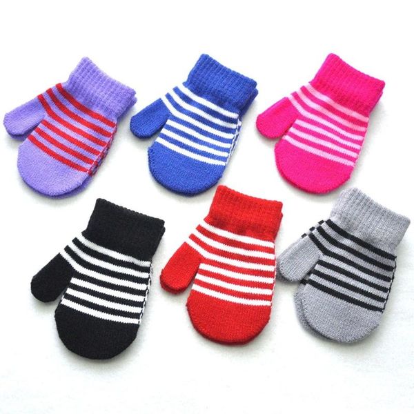 

children's mittens cute wool born knitted glove for boys girls elastic warm full finger 13cm length riding gloves, White