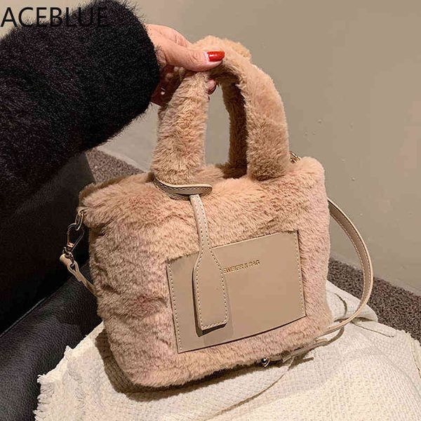 

shopping bags aceblue small faux fur bucket crossbody with short handle 2021 winter new high-quality women's designer handbag shoulder