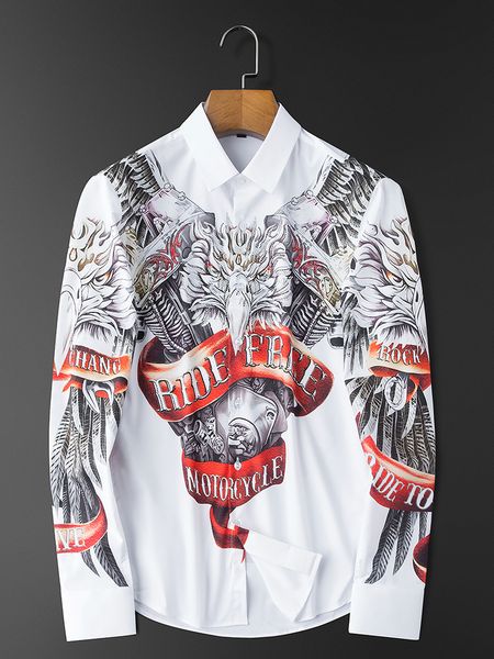 

luxury piercing of men in long sleeves casual shirt print 3d business dress shirts thin social party chemise homme 1b5i, White;black