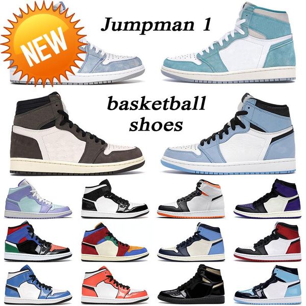 

2022 jumpman 1 retro basketball shoes men women 1s university blue hyper royal dark mocha mens trainer sports sneakers, Black