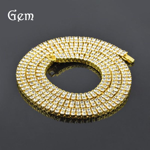 

chains men's alloy diamond 2 row necklace hiphop jewelry spot hip hop, Silver