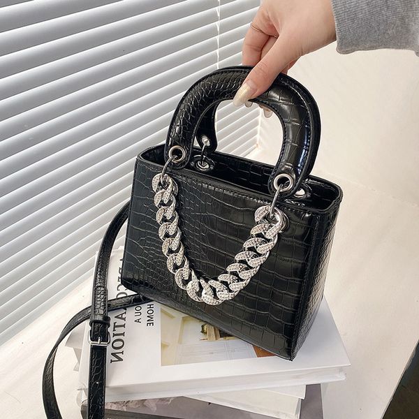 

stone 2021 women's popular crocodile pattern diana rhinestone chain small square single shoulder messenger handbag