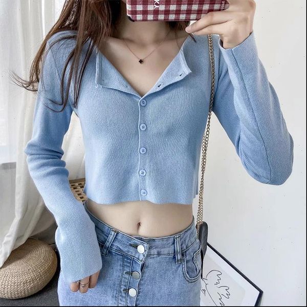 

knitted thin skinny cropped sweater women long sleeve single breasted sweaters female spring summer sweet solid lady, White;black