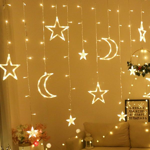

strings 2021 lights battery garland cotton ball holiday led star moon curtain string festival decor lamps