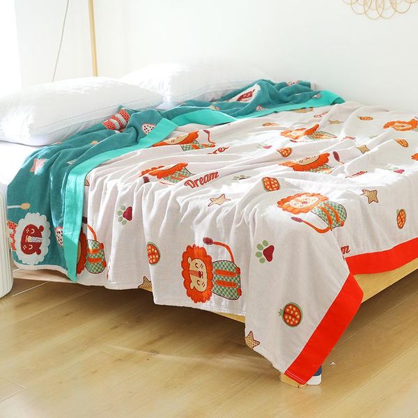 

blankets junwell 100% cotton muslin summer blanket gauze bed sofa cover cartoon colorful multifunction travel breathable throw