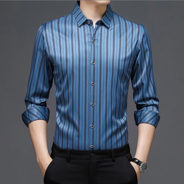 

men's long sved shirt, autumn casual wear, stripe, silk, White;black