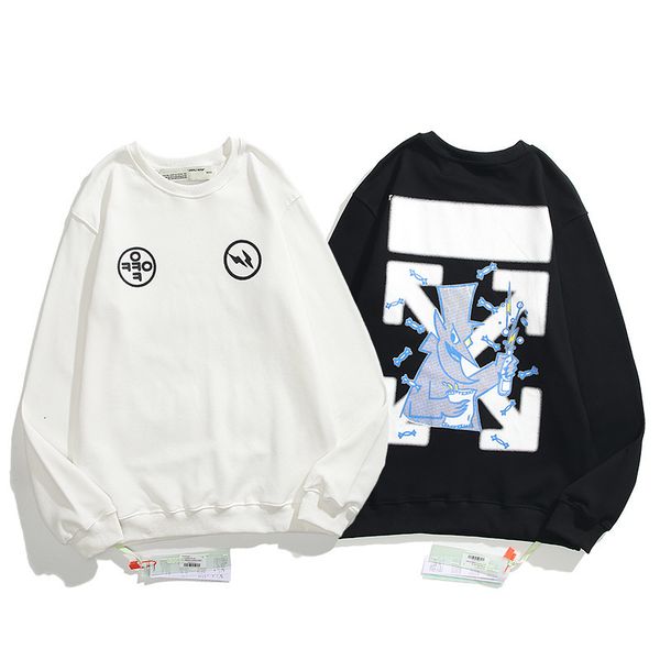 

early autumn 2021 new off cartoon series printed round neck sleeve for men and women, Black