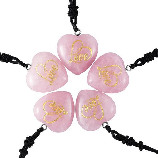 

pendant necklaces tumbeelluwa heart carved natural chakra crystal necklace healing love engraved nylon cord women jewelry, Silver