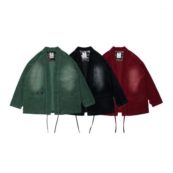 

corduroy fabric kimono-jacket noragi daopao green black wine red streetwear japanese style men's jackets, Black;brown