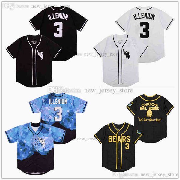 

stitched movie the bad news bears jersey singer illenium #3 all diamond fashion hip hop white baseball jerseys, Black
