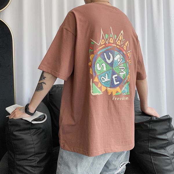 

short sleeve trendy t-shirt loose 5 / 4 ins round neck summer half hip hop body, White;black