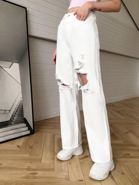 

ripped straight leg jeans w5og#, Blue