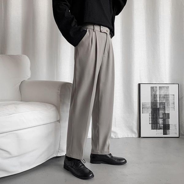

men's suits & blazers korean suit pants fashion solid color business casual dress men loose straight wide leg mens trousers m-2xl, White;black