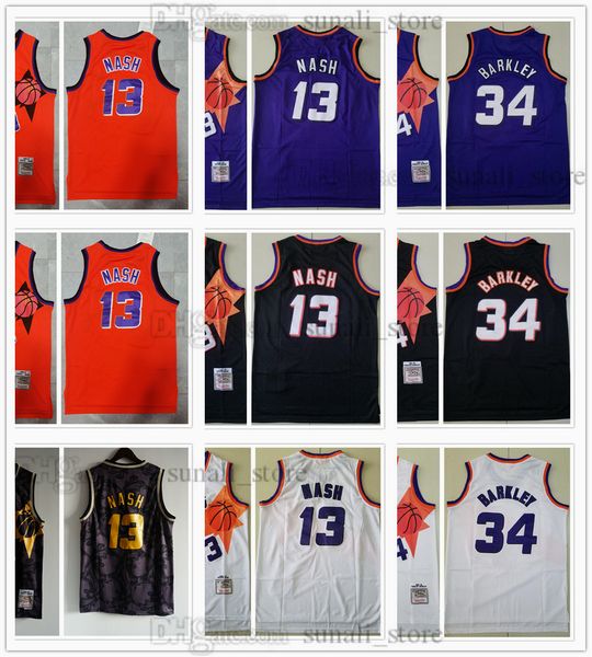 

1996-97 men steve 13 nash basketball jerseys 1992-93 charles 34 barkley retro mitchell & ness orange black white purple vintage shirts stitc, Black;red