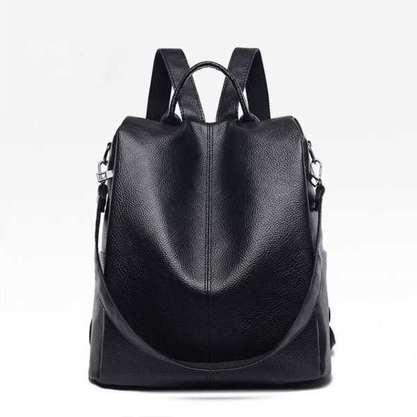 

outdoor bags pu leather backpack women black 2021 female solid bagpack shoulder backbag back pack