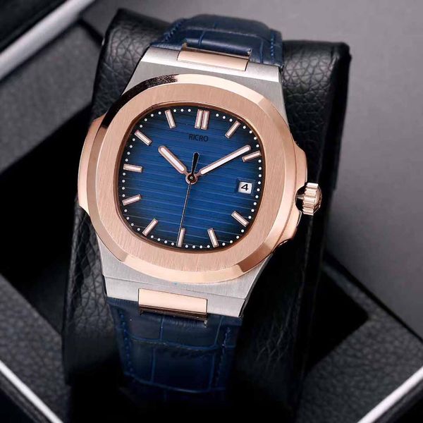 

watch master automatic movement 2021 new luxury men 5711 waterproof rose gold watchcase leather watchband sapphire glass wholesale and retai, Slivery;brown