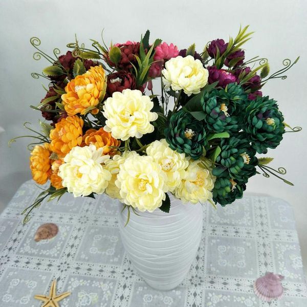 

7 heads silk daisy chrysanthemum artificial flower bridal bouquet flores wedding flower diy home garden party decoration