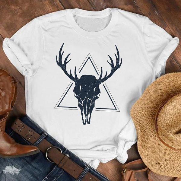 

women lady heifer cow casual cute geometric 90s fashion shirt clothes womens female print t tshirt tee graphic t-shirt, White