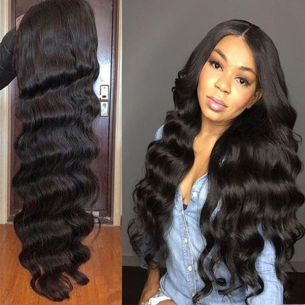 

lace wigs 30 inch body wave front for black women human hair brazilian remy with baby 13x6 hd transparent frontal wig, Black;brown