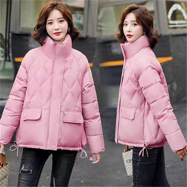 

women's down & parkas autumn cotton jacket women solid color thicken warm with zipper winter coat female casual fashion stand-up collar, Black