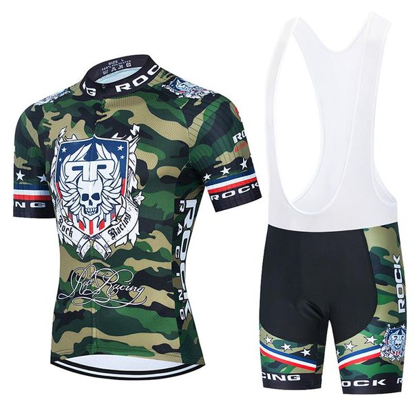 

racing sets camouflage rock cycling jersey 20d bike short set mtb uniform mens kit bicycle clothing summer maillot culotte, Black;blue