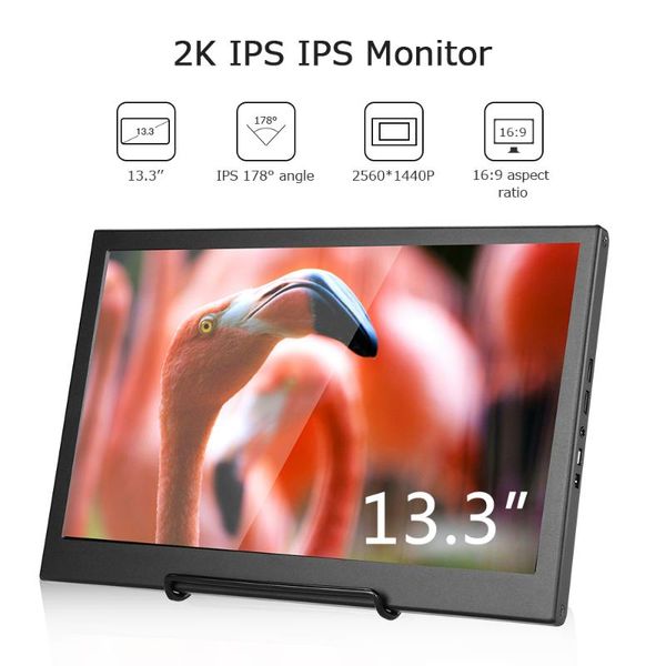 

monitors eyoyo 13.3" 2560x1440 portable pc gaming monitor ips game with input for switch raspberry lcd led display