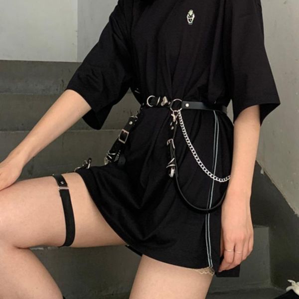 

women punk style leather belt functional decorative for skirt pants chain belt simple all-match for jeans with the leg 1jkm, Black;brown