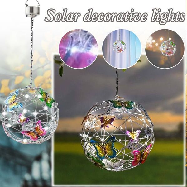 

lawn lamps garden hanging solar light with butterfly waterproof metal weaving lamp home decorative wall nightlights