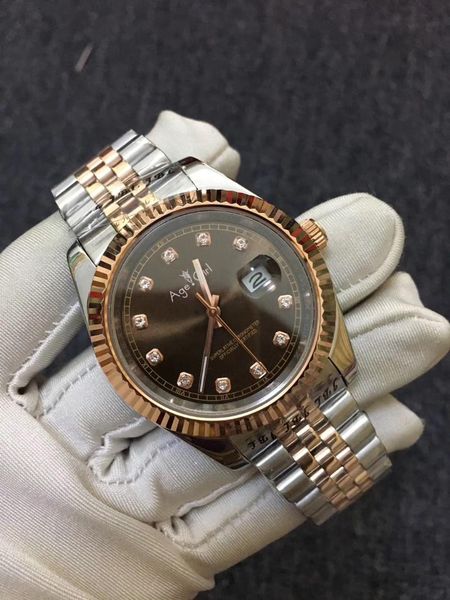 

wristwatches automatic mechanical women lady stainless steel sapphire rose gold diamond rome black watch 31mm, Slivery;brown