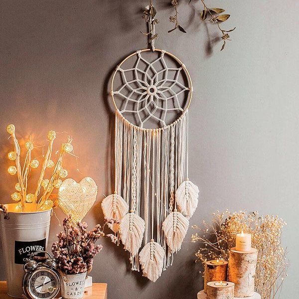 

tapestries dream catcher wall art handmade macrame hanging tapestry with feather shaped tassels boho chic home decoration 90cm*30cm