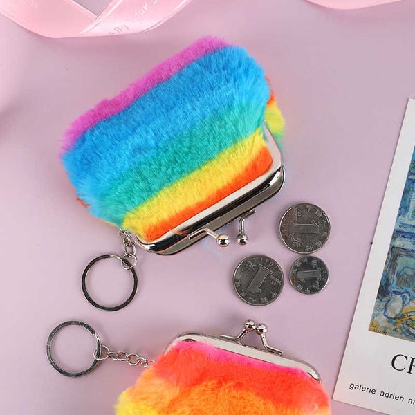 

2021 new plush rainbow children zero wallet fashion cartoon, White