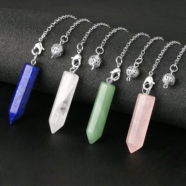 

hexagon divination crystal dowsing point pendant pendulums amethyst lapis lazuli rose quartz pendants amulet wicca pendulo meditation for me, Silver