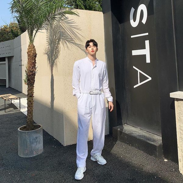 

men's pants suit summer onesie japanese retro shirt stand-up collar thin linen arts and culture long-sleeve cotton, Black