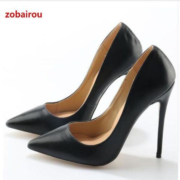 

dress shoes zobairou office 2021 extreme high heels fashion women pumps pointed toe 12cm heel matte leather chaussure escarpins, Black