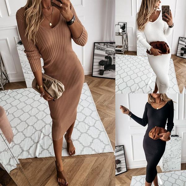 

fashion low cut solid long sleeve skinny women winter dress bodycon maxi dresses1, Black;gray